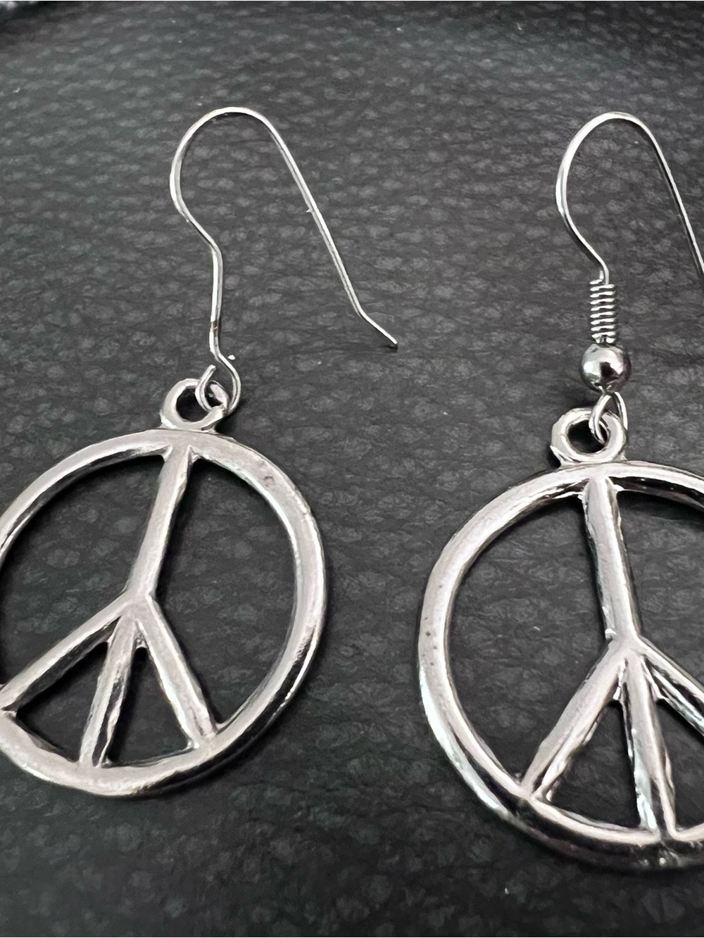 Silver Peace Sign Drop Earrings - Women's Jewelry